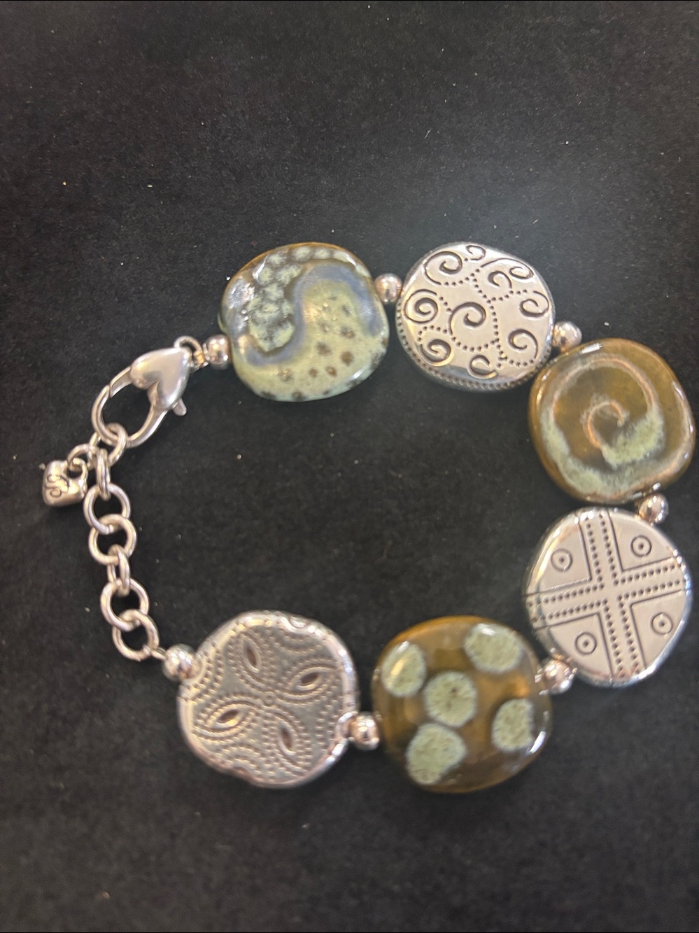 Brighton Olive Green & Silver Bead Bracelet